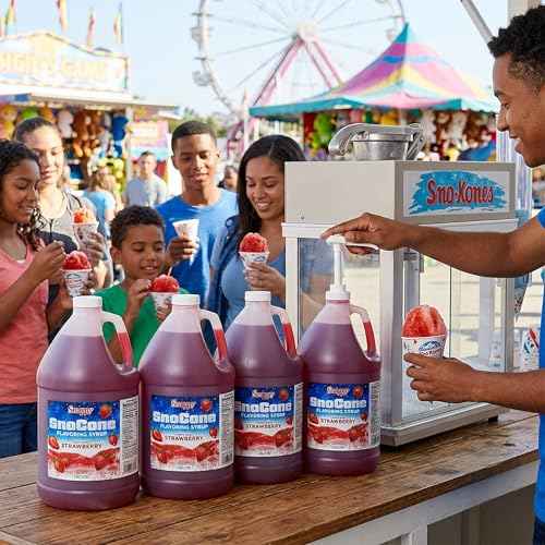 Snappy Strawberry Sno Cone Syrup, 1 Gallon 4 Pack, Ready to Use for Snow Cone Machines and Shaved Ice