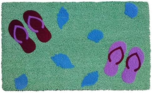 Imports Decor Sandy Flip Flop Vinyl Backed Coir Doormat with Flocked Pattern, 30 x 18 x 1/2"