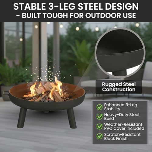 Pure Garden Outdoor Fire Pit, Black, 27.5-Inch