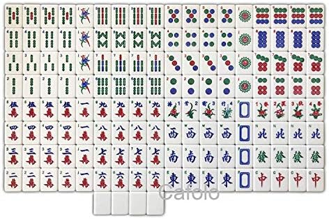 Chinese Mahjong Set 144 X Large 1.5“ Numbered Gold Sparkle Tiles Carry Case