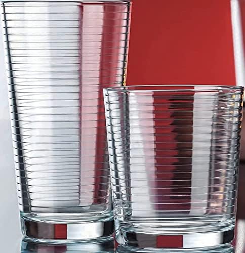 Le'raze Set of 16 Heavy Base Ribbed Durable Drinking Glasses Includes 8 Cooler Glasses (17oz) and 8 Rocks Glasses (13oz)