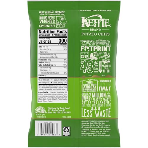 Kettle Brand Potato Chips, Jalapeno Kettle Chips, Party Size, 13 Oz