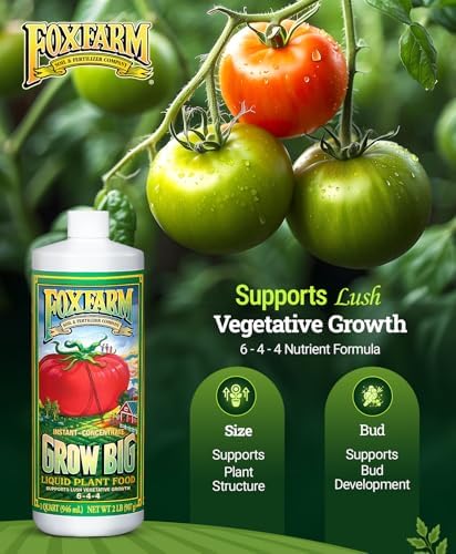 FoxFarm Grow Big Liquid Plant Food - 6-4-4 House Plant Fertilizer for Lush Vegetative Growth, Fast Nutrient Uptake for Roses, Tomatoes & Veggies - Quart Size Concentrate