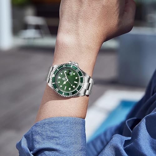 FANMIS Mens Luxury Watches Rotatable Bezel Sapphire Glass Luminous Hand Quartz Silver Tone Stainless Steel Watch