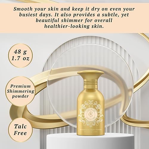 Shelley Kyle Tiramani Shimmer Powder, Talc Free, Fragrance-Filled, Body Powder, Dusting Powder, Leaves Skin Dry, Soft and Shimmering After Every Use