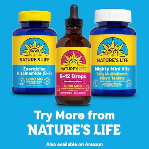 Nature's Life B12 Drops 5000 mcg - Vitamin B12 Methylcobalamin - Liquid B12 Supplement for Energy Metabolism, Nerve Function and Red Blood Cell Support Natural Mixed Berry, Sugar Free (200 Serv, 4oz)