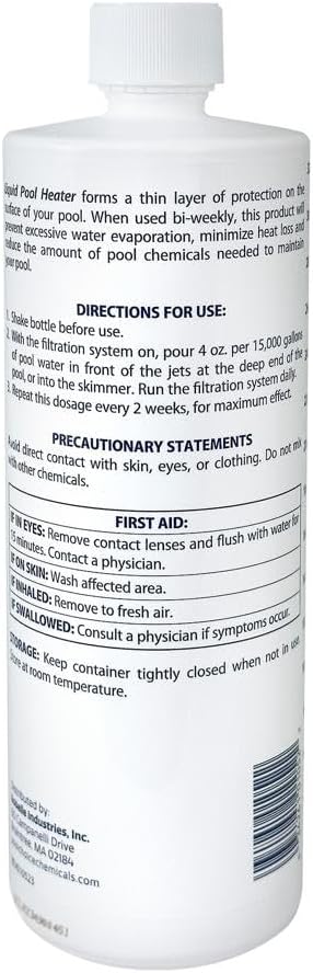 SpaChoice 1-Quart Premium Liquid Pool Heater Solar Cover in a Bottle | Liquid Solar Blanket for Pool, Helps Prevent Heat Loss, 4 ounces per 15,000 gallons of water every 2 weeks, Made in USA