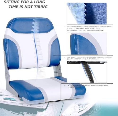 NORTHCAPTAIN T1 Deluxe Low Back Folding Fishing Boat Seats 2 Pack - Premium Bass/Jon/Pontoon Boat Chairs,4 Mounting Screws Included