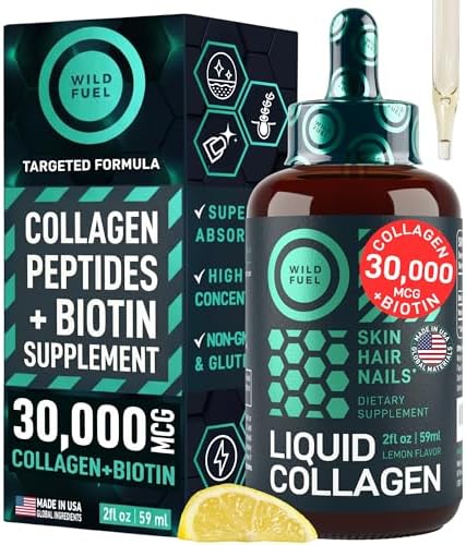 Liquid Collagen for Women and Men - 30, 000mcg Hydrolyzed Collagen Peptides Liquid with Biotin Vitamins for Hair, Skin