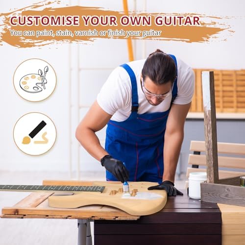 Ktaxon DIY Electric Guitar Kit, 44Inch DIY Bass Guitar Kit (KIB) | Mahogany Body, Solid Wood Fingerboard and Maple Neck, Easy Installation & All Accessories Included to Build Your Own Guitar