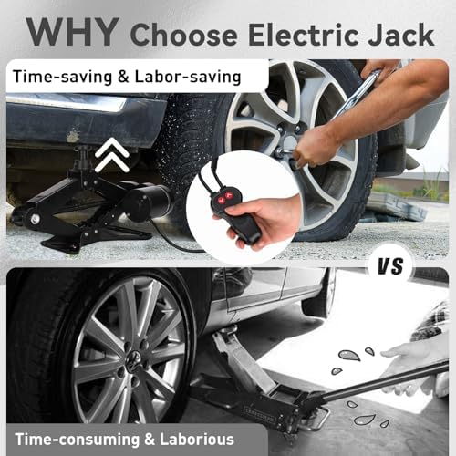 Electric Scissor Car Jack Kit 2 Ton Portable Auto Car Lift Floor Jack | 12V Scissor Jack for Sutire Repair 14.6 Inch Range for SUV Sedan Floor Jack for Tire Change Roadside Emergency
