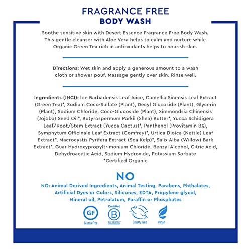 Desert Essence Fragrance Free Body Wash for Sensitive Skin, 8 fl oz | Washes away daily buildup while helping preserve a calm, soft and comfortably conditioned feel.