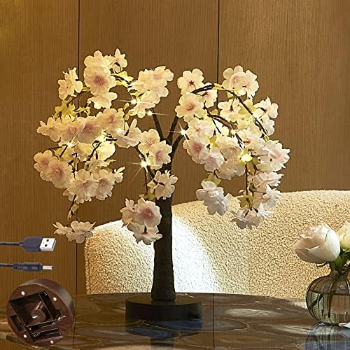 LITBLOOM Lighted Tabletop Olive Tree 18IN 50 LED Fairy Lights with Timer Battery Operated or USB Plug in Bonsai Tree for Wedding Christmas Spring