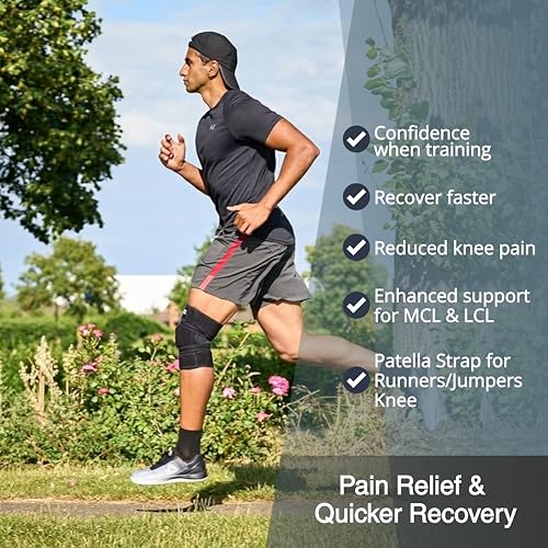 Knee Brace for Men & Women with Patented 4-Way Adjustable Support | Wraparound knee support, dual side stabilizers for patella, Meniscus