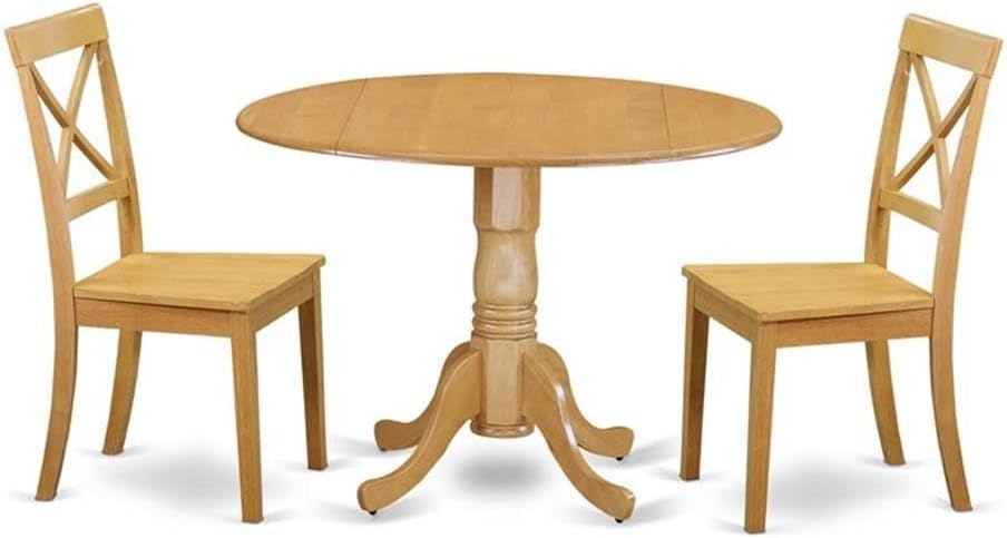 East West Furniture DLBO3-WHI-W 3 Piece Dining Room Table Set Contains a Round Kitchen Table with Dropleaf and 2 Dining Chairs, 42x42 Inch, Linen White
