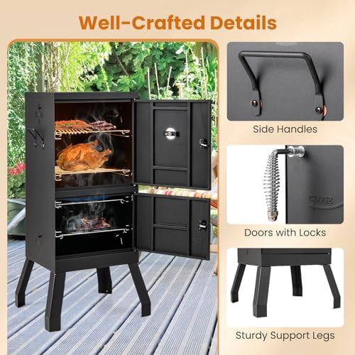 Giantex Vertical Charcoal Smoker, Outdoor BBQ Smoker Grill with Thermometer