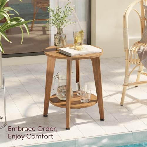 Simple Trending Round Side Table, Small End Table, Nightstand Bedside Table with Tapered Legs, for Living Room, Rustic Walnut