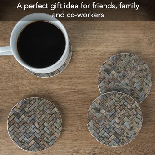 Thirstystone Herringbone Pattern Natural Sandstone Coaster 4 Pack | Eco-Friendly, Absorbent, Easily Wipes Clean