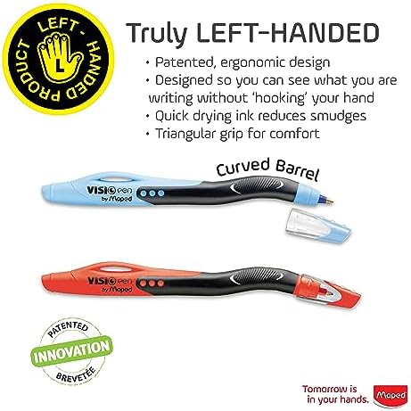 Maped - Visio - Left-handed ballpoint pens - Black ink - 2 count | Smudge-Resistant Quick Dry Technology - Ergonomic Comfort Grip - Smooth Consistent Writing - School Office Home Use