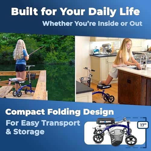 KneeRover Deluxe KneeCycle Steerable Knee Walker, Blue | Heavy Duty Knee Walker For Foot Surgery, Broken Ankle Foot Injuries, Leg Recovery Scooter