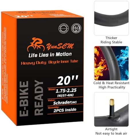 2-PCS 20" Heavy Duty Bike Tubes 20x1.75/1.95/2.10/2.125/2.25 Premium Butyl 20" Bicycle Inner Tubes Compatible with 20 x 1.75-2.25 Kids, Road, BMX