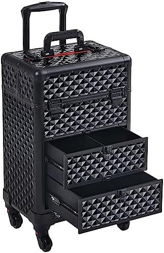 Yaheetech Rolling Makeup Train Case with 2 Drawers Nail Cart Beauty Trolley