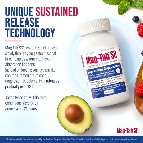 Extended Release Magnesium Lactate Delivery for 10x Better Absorption-Mag-Tab SR (Sustained Release) 100 Count-Supports Sleep, Muscle Cramps