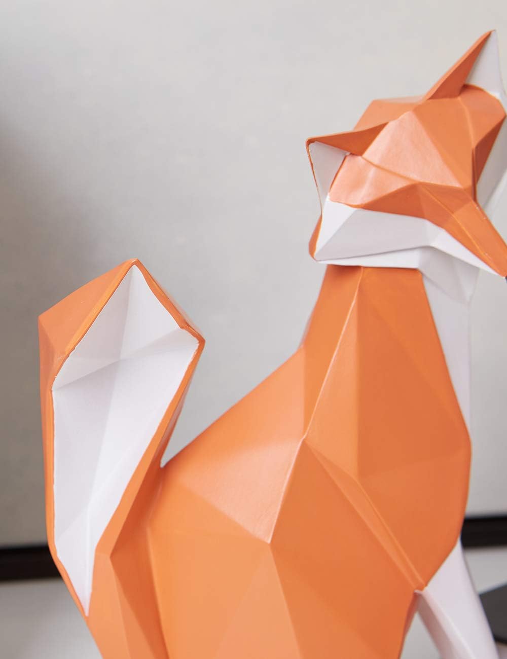 HAUCOZE Fox Statue Figurine Animal Sculpture Modern Home Decor 8.3 Inch | Orange Resin Geometric Art Birthday Holiday Gift Handmade Ornament for
