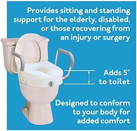 Carex E-Z Lock Toilet Seat and Safety Frame Combo Pack, 5-Inch Height Lift Seat Riser for Elderly and Handicap
