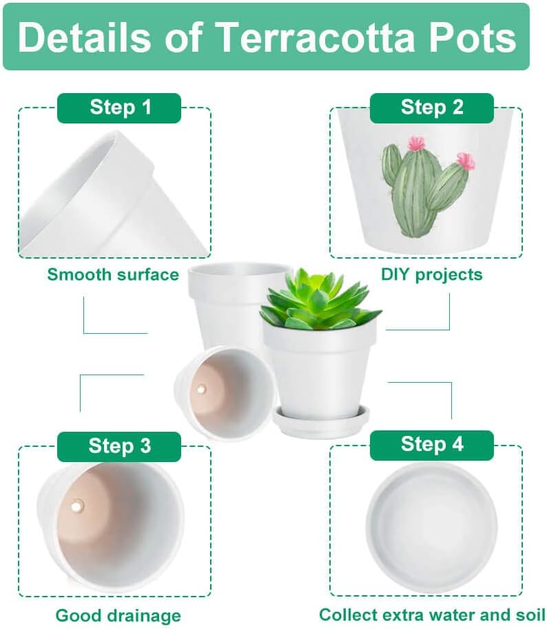 vensovo 4 Inch Terracotta Plant Pots with Saucer - 6 Pack Clay Flower Pots with Drainage, Great for Plants, Crafts, Wedding Favor