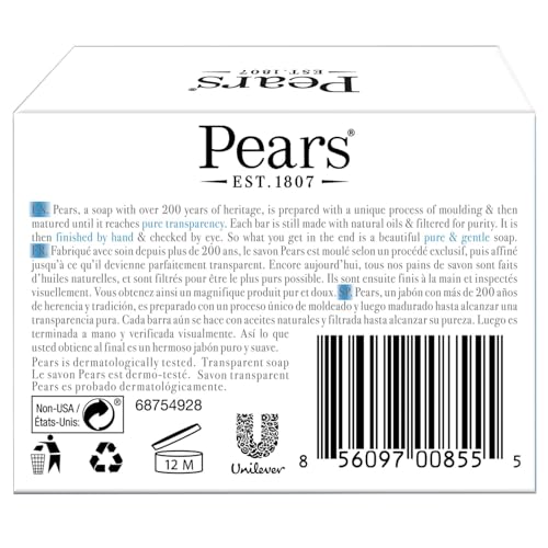Pears Soap, Pure & Gentle with Mint Extract 3-Pack – Transparent Blue Glycerin Soap for Cool, Refreshed Skin, 4.4 Oz Ea