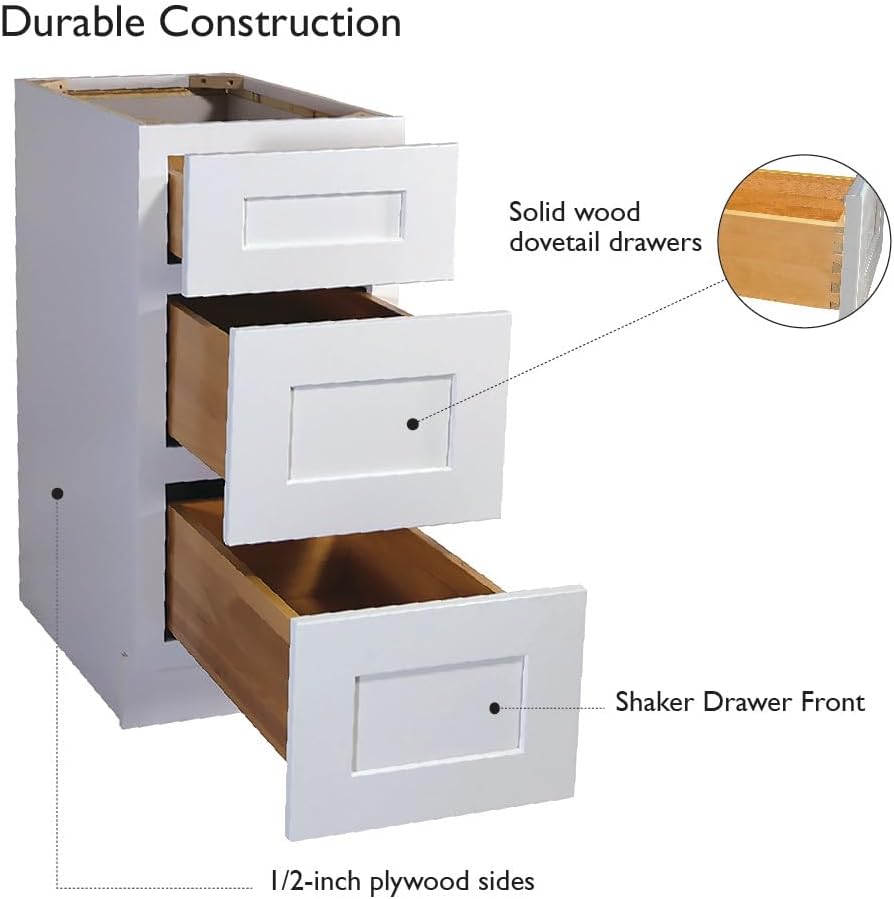 Brookings Shaker Unassembled Base Kitchen Cabinet B18, 18 W x 24 D x 34.5 H, Painted White with Sherwin Williams®, Solid Wood – Design House, 561340 | Adjustable Shelves, Adjustable Hinges, Floor Mount, Contemporary/Modern, Wood, Kitchen, 561340