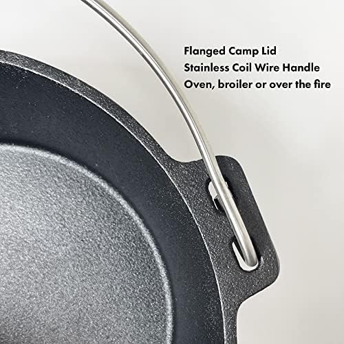 Bayou Classic 7402 2-qt Cast Iron Dutch Oven Features Flanged Camp Lid Stainless Coil Wire Handle Grip Perfect To Use Over A Campfire To Prepare