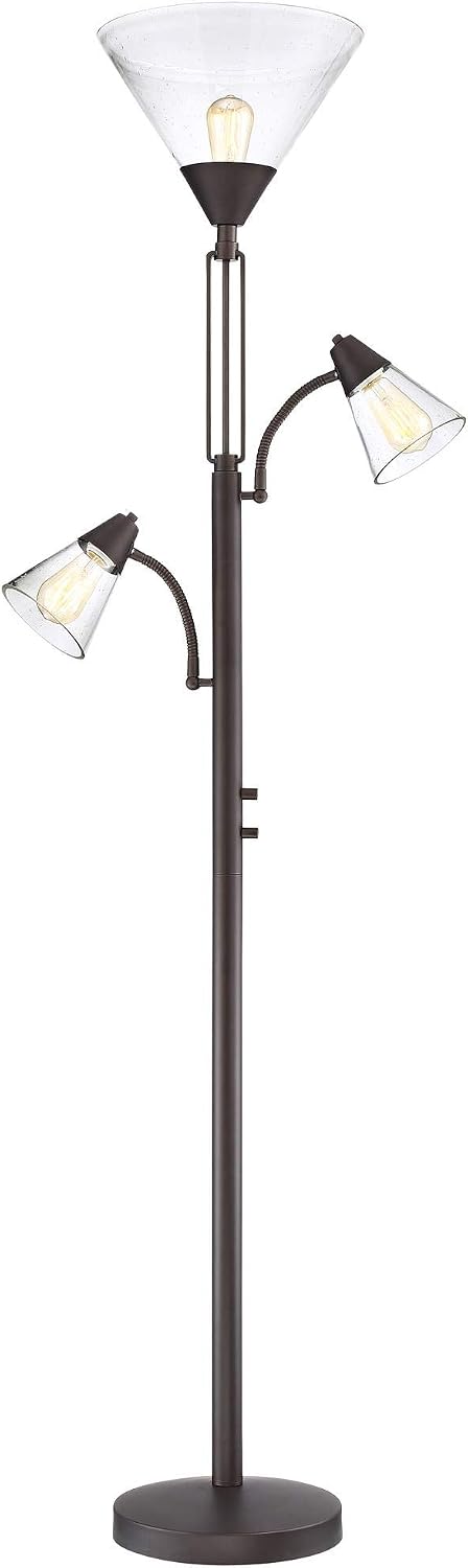 Warwick 71 1/2" Tall Tiger Bronze and Seeded Glass Torchiere Floor Lamp | Industrial Tree LED 3-Light Edison 5 Metal Clear Seedy Shade for Living