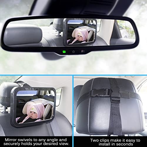 Shynerk Baby Car Mirror, Safety Car Seat Mirror for Rear Facing Infant with Wide Crystal Clear View, Shatterproof, 360° Rotation