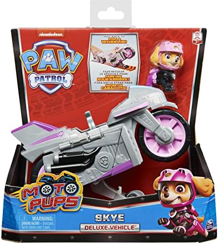 PAW Patrol, Moto Pups Skye’s Deluxe Pull Back Motorcycle Vehicle with Wheelie Feature and Figure