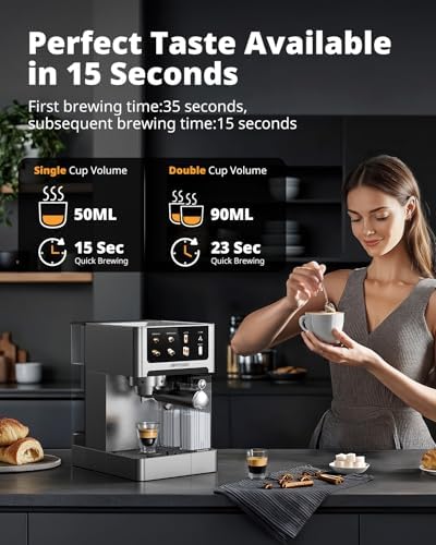AIRMSEN 20 Bar Espresso Machine with Automatic Milk Frother, Cappuccino & Latte Coffee Maker with Quick Brew Dual Boiler (1350W + 1000W)