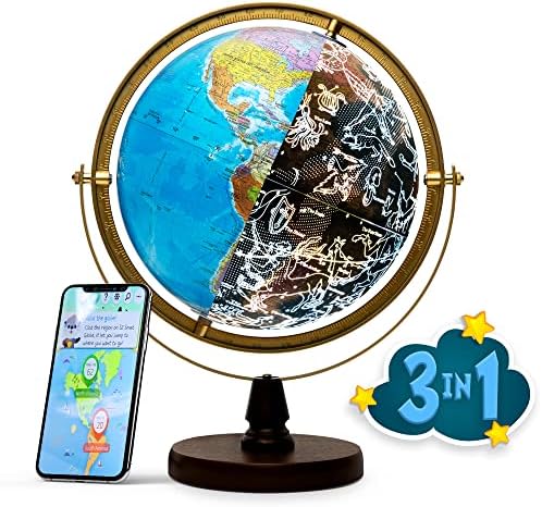 with Interactive APP & LED Illuminated Constellations at Night, US-Patented STEM education 10" World Globe with Detailed map