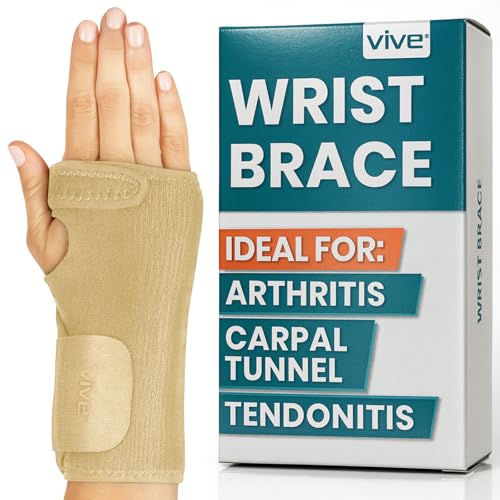 Vive Wrist Brace - Carpal Tunnel Hand Compression Support Wrap for Men | Women, Tendinitis, Bowling, Sports Injuries Pain Relief - Removable Splint - Universal Ergonomic Fit (Black, Right)