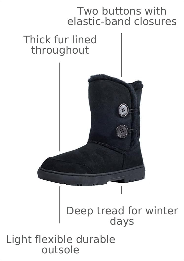 CLPP'LI Womens Twin Button Fully Fur Lined Winter Snow Boots
