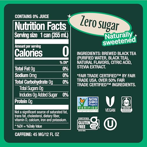 Zevia Zero Sugar Tea, Hibiscus Tea with Passionfruit Caffeine Free, 12 oz Cans (12-Pack) – Naturally Sweetened, Zero Calorie Sugar Free - Non-GMO Project Verified, Gluten-Free, Vegan