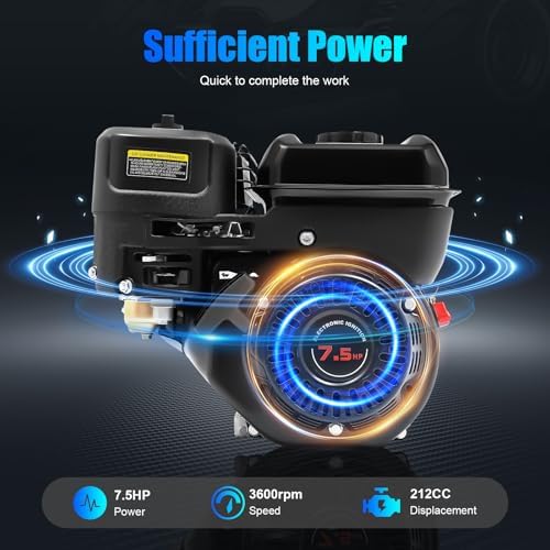 Gas Engine, 7.5 HP Horizontal Shaft 212CC 4-Stroke Engine, 3600 RPM with 20 mm Shaft – for Farm Machinery, Garden Equipment, Tillers