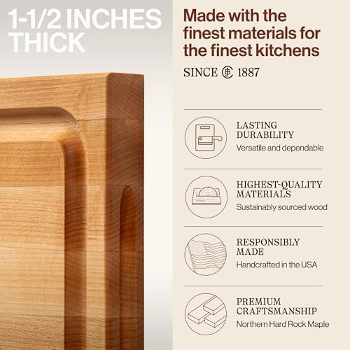 John Boos BBQ Series Rectangular Wooden Maple Cutting Board 18”x12” – 1.5” Thick, 8.5-lb Reversible Butcher Block with Juice Groove