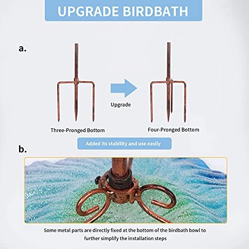 MUMTOP Glass Bird Bath for Outside, Blue Bird Feeder Birdbaths for Oudoors