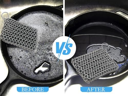 Herda 316L Cast Iron Scrubber Cleaner, Large Cast Iron Chain Mail Scrubber