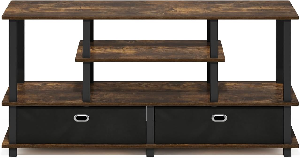 Furinno Moretti 3-Tier Metal Frame TV Stand, French Oak Grey