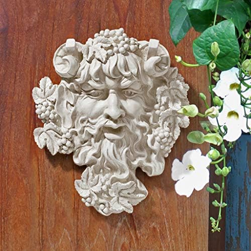 Design Toscano Bacchus, Grape Harvest Wine Greek Greenman Face Wall Sculpture, Medium, 12 inches tall, Cast Stone Resin, Antique Stone Finish