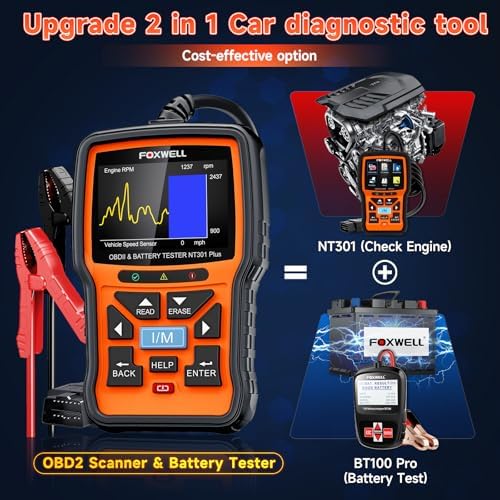 FOXWELL NT301 Plus 2 IN1 OBD2 Scanner Battery Tester with Storage Case Code Reader Scan Tool