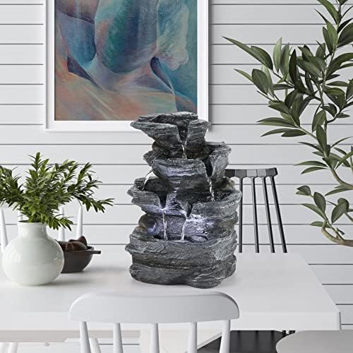 WICHEMI Indoor Water Fountain Tabletop Fountain Stacked Rock with LED Light | Relaxing Water Feature, Meditation Fountain, Soothing Sound, Stress Relief, For Home Office Bedroom Decor, 7.8"x7.8"x7.9"