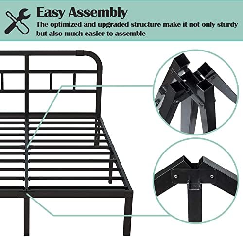 Queen 14" Heavy Duty Metal Platform Bed Frame with Headboard